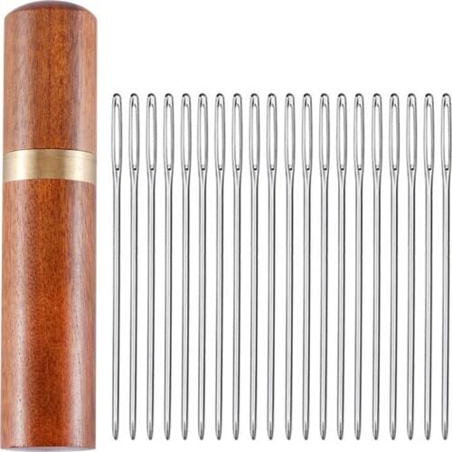 Nonvor Sewing Leather Needle Handmade High Quality Supplies DIY Crafts Stainless Steel Hand Round Pins With Wooden Needle Case