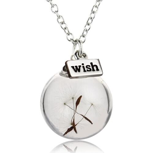 Real Dandelion Seeds Wishing Bottle Necklace Lucky Bohemian Glass Ball Pendant Necklace Fashion Flower Long Chain Jewelry