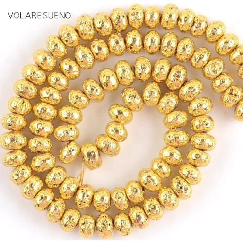 Wholasale Natural Golds Hematites Lava Stone Rondelle Beads For Jewelry Making Spacer Loose Beads 6/8/10mm Diy Bracelets 15"