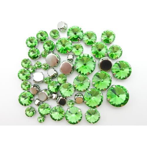 Peridot crystal glass strass mix Rivoli round shape 7 sizes silver claw flatback sew on rhinestone Shoes garment diy accessories
