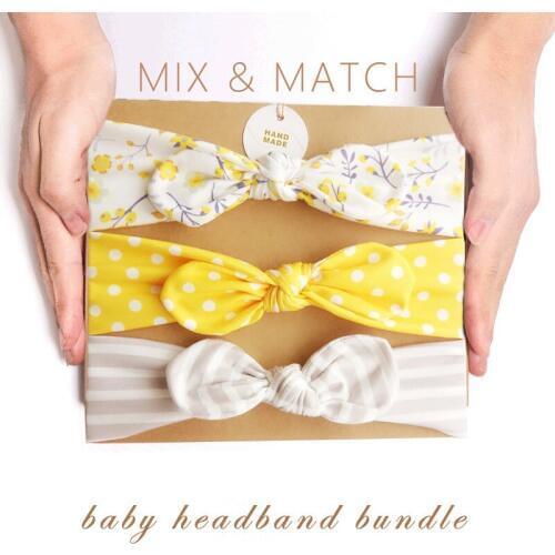 Handmade Set of 3 Top Knot Headband for Baby Girls Fashion Floral Prints Baby Headbands Polka Dot Headwear Kid Hair Accessories
