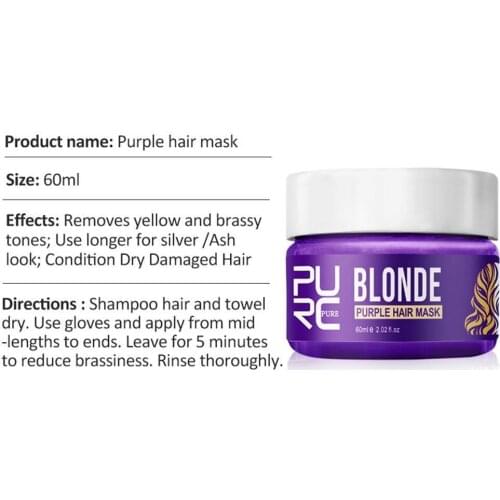 Purc Purple Hair Mask Smooth Removes Yellow And Brassy Hair Tones Make Mask 60ml Frizzy Hair Repairs Soft Z3E0