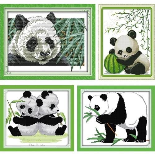 Joy Sunday Panda Cross Stitch Kits Stamped Animal Embroidery Needlework Thread Gift 11CT 14CT Print Handmade Counted Fabric Sets