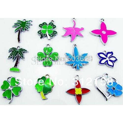 S5! Wholesale 100Pcs/Lots DIY Alloy Enamel mixed Grass and trees Charms Metal Charms bead