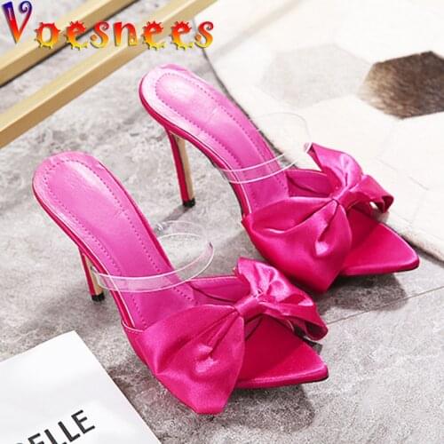 Voesnees Slippers Women Summer Pointed Toe Butterfly-knot Sandals 2021 New Sexy Open Toe Stiletto Slides Female Shoes High Heels