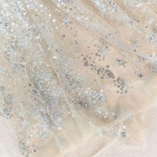 Color sequins embroidery transparent mesh fabric dress diy material handmade decoration childrens clothing cloth silver fabric