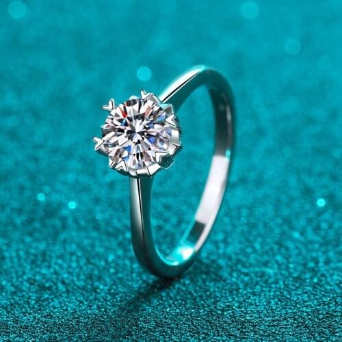 Silver Diamond Test Passed Excellent Cut 1 Carat D Color High Clarity White Moissanite Heart Flower Ring Gift Silver 925 Jewelry