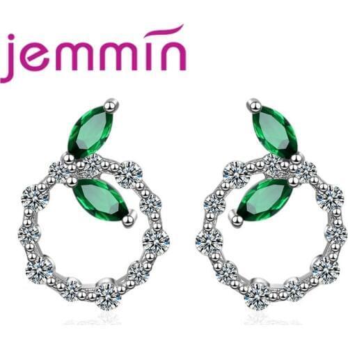 Korea New Sale 100% 925 Sterling Silver Cubic Zircon Colorful Rhinestone Leaves Round Earrings Female Sweet Jewelry Gifts