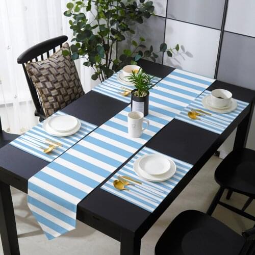 Blue White Stripes Table Runner Table Mats Cover For Home Wedding Banquet Festival Party Catering Hotel Table Decoration