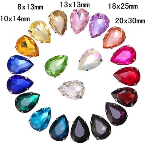 Crystal glass Rhinestones Drop Shape Diamond With Claw Sew On Teardrop Strass Metal Base Buckle Crystal Stone For Clothes diy