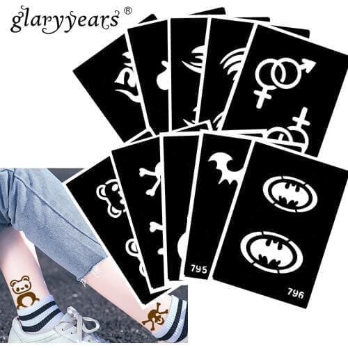 10 Pieces/Set Henna Tattoo Stencil Bear Pattern Paste Drawing Lady Leg Art Tattoo Stencil Sexy Product Waterproof 2019 HN#27