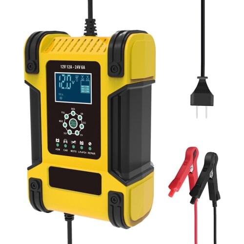 12V 24V 12A 7-stage Automatic Smart Battery Charger Car Battery Charger Intelligent Fast Power Charging Pulse Repair Charger