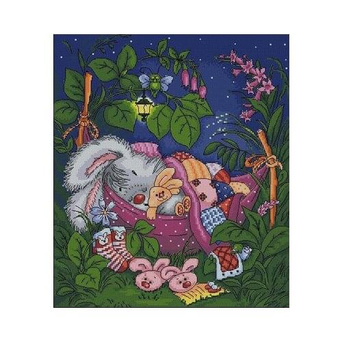 Top Quality Beautiful Lovely Counted Cross Stitch Kit Bunny Rabbit Good Night Sleep Sleeping 37X41CM, 14CT