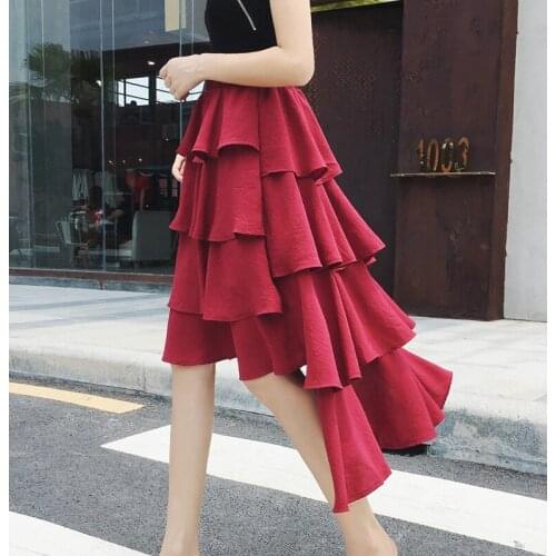Women Summer New Fashion Casual Chick Skirts Ladys Plus Size S-3XL High Waist Mid-calf Length Long Cake Skirts