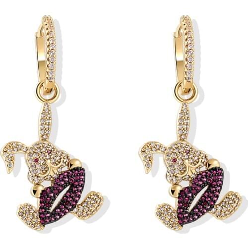 ZOSHI Cute Rabbit Pendant Dangle Earrings for Women High Quality Lips Design Gold Plated Drop Earrings Gift