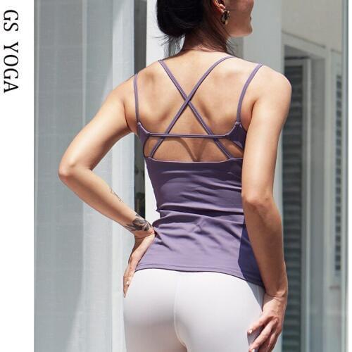Women Sweatproof Back Cross Sport Fitness Tank Tops High Quality Nylon Workout Yoga Vest Tops with Removable Pads 4.8
