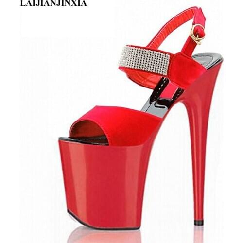 New high heel platform womens shoes, 20 cm hate sky-high sandals, water diamond decoration dancing shoes