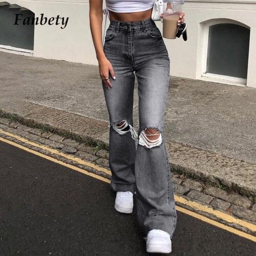 Vintage Harajuku High Streetwear Women Fashion Denim Wide Leg Trousers 2021 Casual Ripped Bootcut Jeans Sexy Bodycon Long Jeans