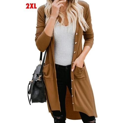 Women s Long Cardigans Single-breasted Solid Knitwear Single-breasted cardigan womens new autumn and winter long-sleeved button