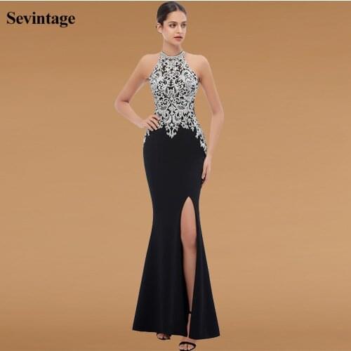 Sevintage Mermaid Split Side Prom Dresses Soft Satin Appliques Lace Evening Gowns Real Photos Formal Women Prom Party Dress