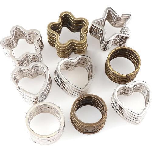 10 Pieces Round Heart Flower Shape Metal Key Holder Split Rings Unisex Keyring Keychain Key for DiyAccessories