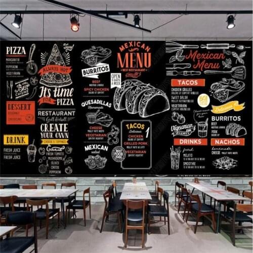 Custom Western Restaurant Wall Paper 3D Mexican Food Tacos Fast Food Restaurant Snack Bar Industrial Decor Mural Wallpaper 3D