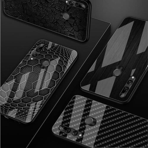 Car carbon fiber simple Tempered Glass Phone Case For Huawei honor 8X 9 10i 20i 20Lite 20Pro 30 Pro Cover Shell