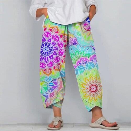 Spring Autumn Women Pants Casual Fashion Floral Printed Lantern Pants Long Ankle Length Trousers Harajuku Oversized Girls Pants