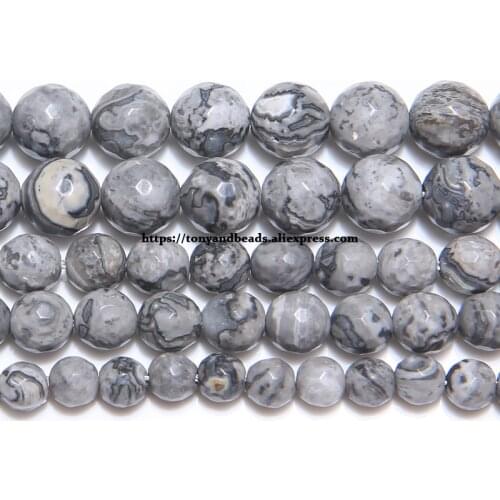 Natural Stone Faceted Map Jaspers Round Beads 15" Strand 4 6 8 10 12MM Pick Size For Jewelry Making