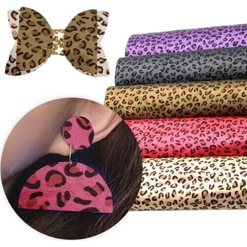 David accessories 20*33cm Leopard Printed Synthetic Leather Sheets DIY Bow Bags Phone Case Material Faux Leather Fabric,1Yc8571