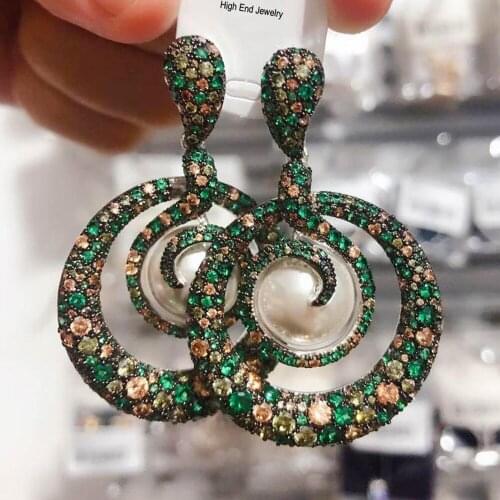 Dubai African Nigerian Snake Pearl Drop Earrings for Noble Women Bridal Luxury Wedding Jewelry High End Jewelry 2021