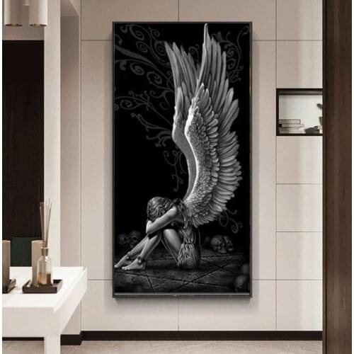 Devil and Angel Gray Character Wings Skull Canvas Painting Posters and Prints Wall Art Pictures Living Room Home Decoration