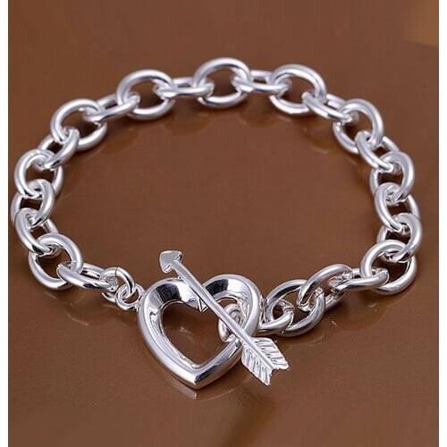 H034 925 sterling silver bracelet, 925 sterling silver fashion jewelry Arrow through Heart Bracelet /akwajcda dwmamnta