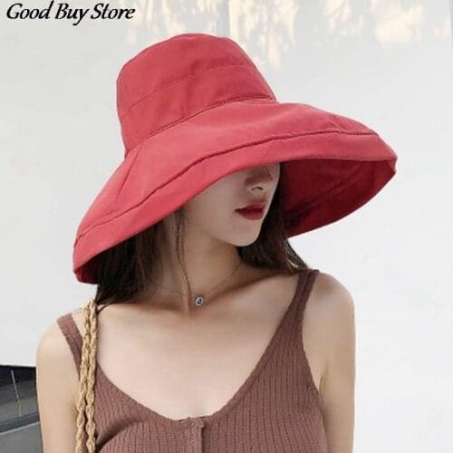 Korean Wide Brim Panama Oversized Bucket Hats Women Canvas Sun Hat Outdoor Beach Cap Large UV Protect Foldable Floppy Chapeau