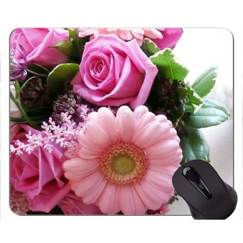 Natural Rubber Mouse Pad Printed with Rose flower gerbera -Stitched Edges