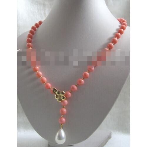 Beautiful 21"9mm perfect round pink coral necklace