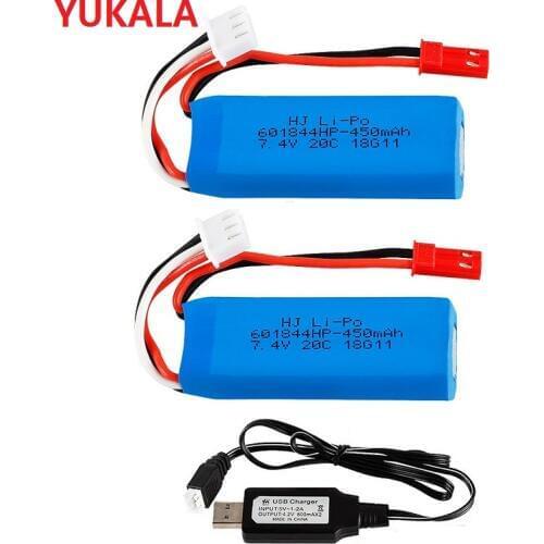 YUKALA 7.4V 450mAh 20C Lipo Battery 2S/charger for 1/28 Mini-q rc car WLtoys K969 K989 K999 P929 P939 RC Car 1 2 3pcs