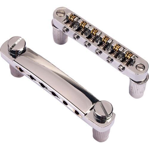 Set Chrome Bridge & Lock Tail Piece Zinc Alloy Saddle Bridge with 2 Matching Studs for Les Paul for SG Guitar Parts
