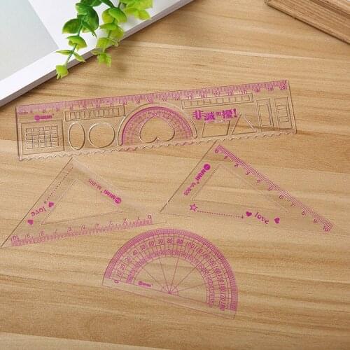 Korean new style students learn stationery fragrance trigonometric ruler four piece office ruler Stationery office supplies