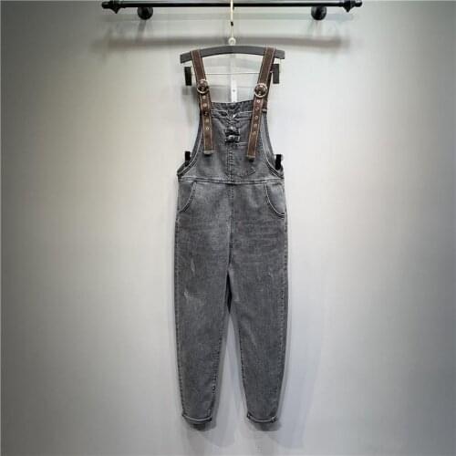 2021 New Spring Summer Autumn Women Denim Overalls Smoky Gray Jeans Students Loose Casual Ankle-length Jumpsuits Mujer