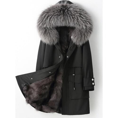 New Style Fox Hair Collar Fur Lined Hooded Warm Thick Parkas 3xl Plus Size Middle Length Removable Pockets Black Coats For Women