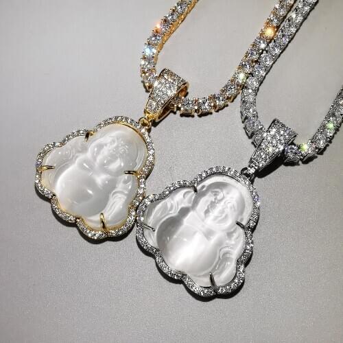 Bling Buddha Pendant AAA Cubic Zircon Necklace With Tennis Chain 8 Colors Hip Hop Punk Jewelry Gifts