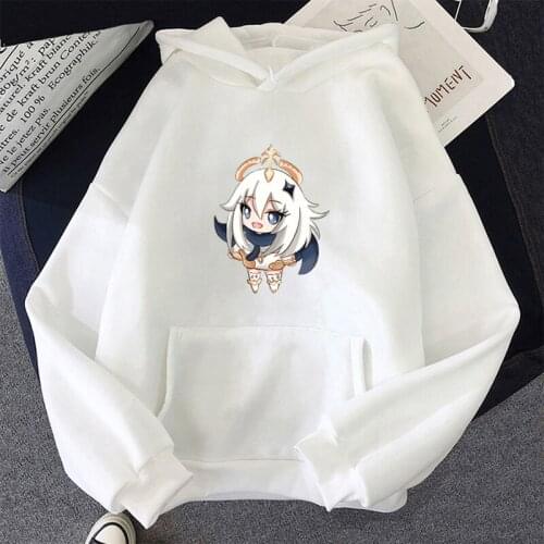 Hot Anime Game Women Hoodies Kawaii Genshin Impact Print Autumn Long Sleeve Sweatshirt Cute Casual Paimon Graphic Ropa Mujer