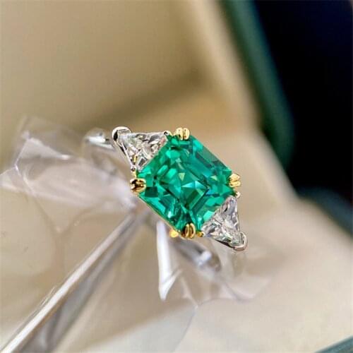 QTT Simple Square Green Stone Women Rings Accessories Ring Band Elegant 925 Silver Engagement Jewelry Rings Wedding Party Gift