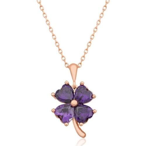 Silverlina Silver Purple Clover Necklace