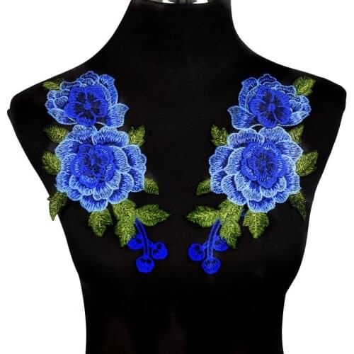 Blue Embroidery Rose Flower Sew On Patch Dress Hat Bag Jeans Applique Crafts Clothing Accessories Scrapbooking
