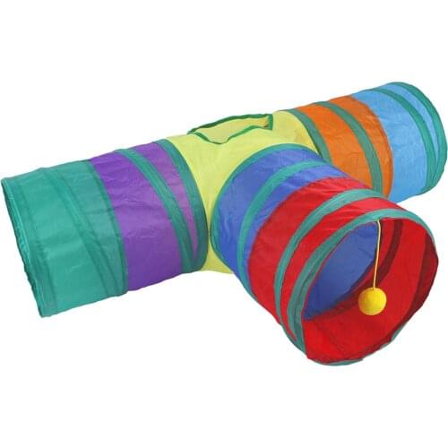 3 Way Cat Tunnel Toy, Indoor Outdoor Collapsible Pet Play Tent Interactive Toy Maze Cat House Bed Tunnel Tube with Hanging Ball