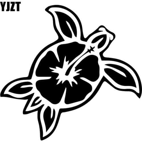 YJZT 17.5X16.7CM Turtle Hibiscus Flower Creative Art Car Sticker Window Decoration Decal C25-0383