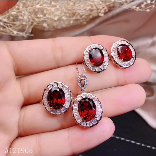 KJJEAXCMY boutique jewelry 925 sterling silver inlaid natural garnet gemstone female luxury pendant necklace ring earrings set