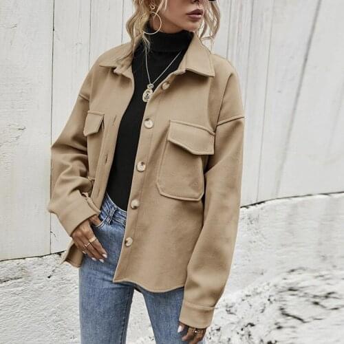 Women Korean Style Harajuku Chic All-match Jackets 2021 Turn Collar Loose Drop-Shoulder Jacket Winter Blends Coat Ladies Outwear